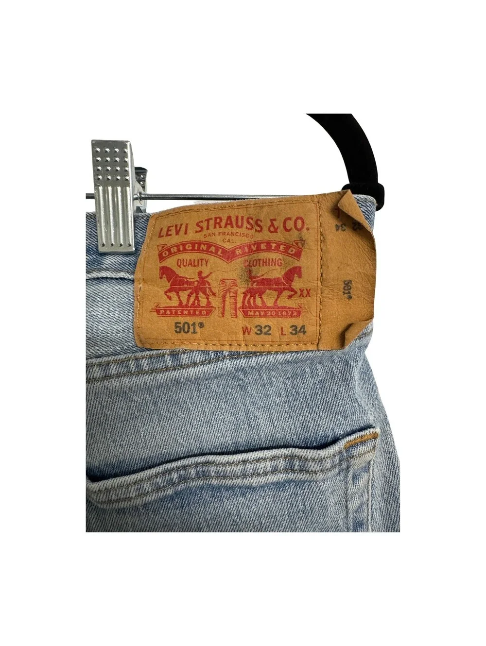 Levis 501 Original Fit Mens Jeans W32 L34 Light Wash Denim Pre-Owned